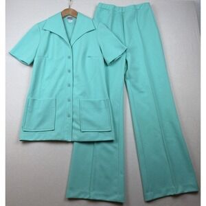 VTG Pykettes Polyester Pant Suit Size S/M Wide Leg Pant Button Up Jacket Cosplay
